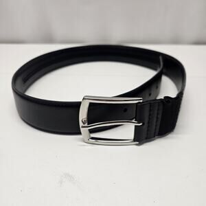 Unbranded Black Leather Belt Silver Polished Buckle 1.5" Medium 34" Unisex